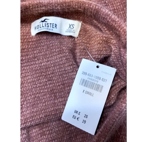 NEW  Hollister Mauve Pink Fuzzy Cropped Long Sleeve Henley Sweater   Size: XS - Picture 4 of 4